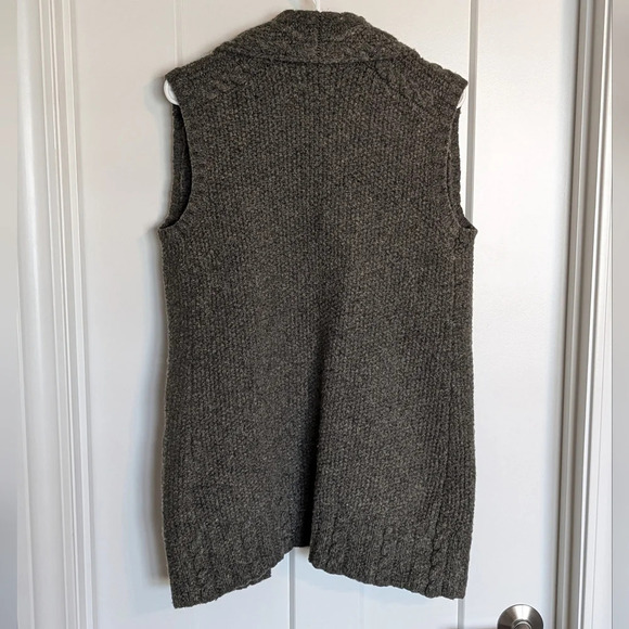 Eddie Bauer Sleeveless Wool Open Front Cardigan Green Cable Knit sz L - Picture 6 of 7